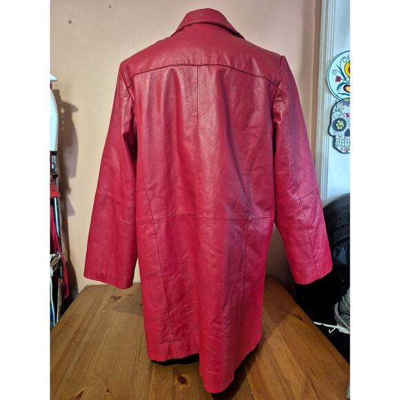Vintage Genuine Red Leather Venezia trench coat womens size‎ 14W plus size - Picture 3 of 5